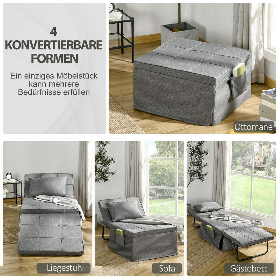 Northio 4-In-1 Einzelbett Gästebett Klappbett Sessel Ottomane, 8 Cm Matratze, 5-Stufen Höhenverstellbar, Stahlrahmen, 188X75X38Cm  