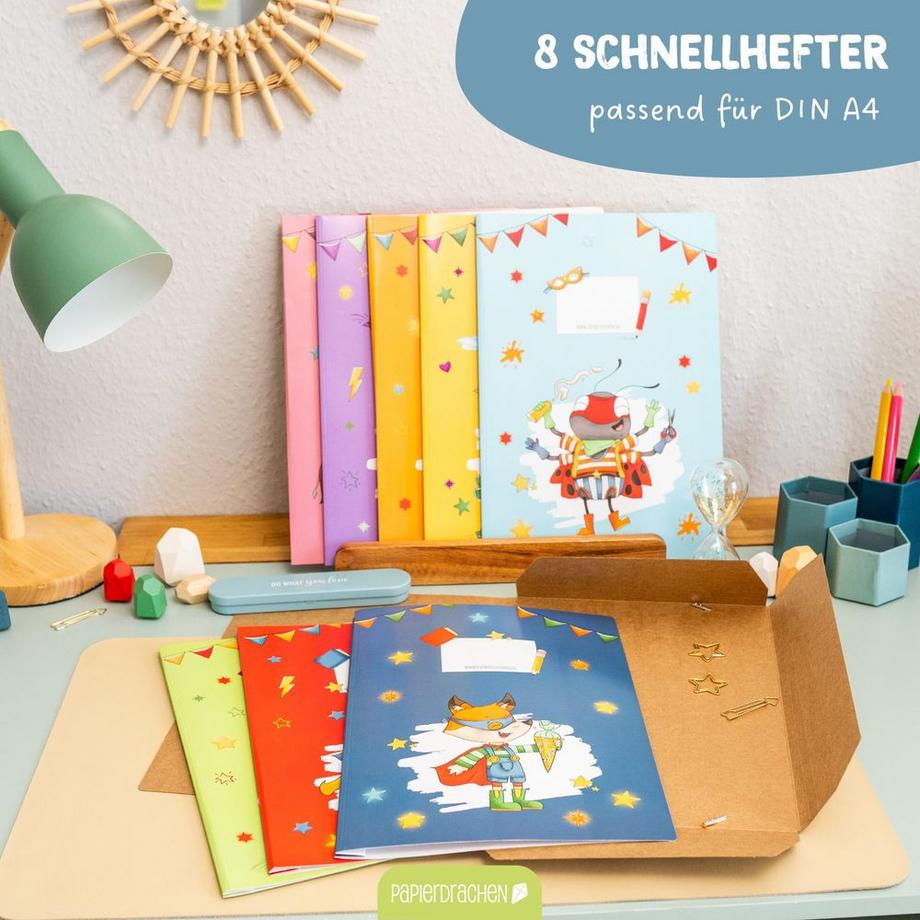 Papierdrachen Schnellhefter aus Karton – Superhelden Tiere  