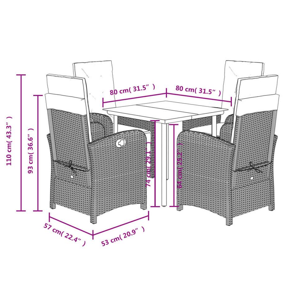 VidaXL set da pranzo da giardino Polirattan  