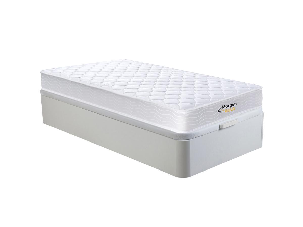 Vente-unique Ensemble 90 x 190 cm sommier coffre blanc + matelas ressorts et mémoire de forme ép.15cm - WOLKENLOS de MORGENGOLD  