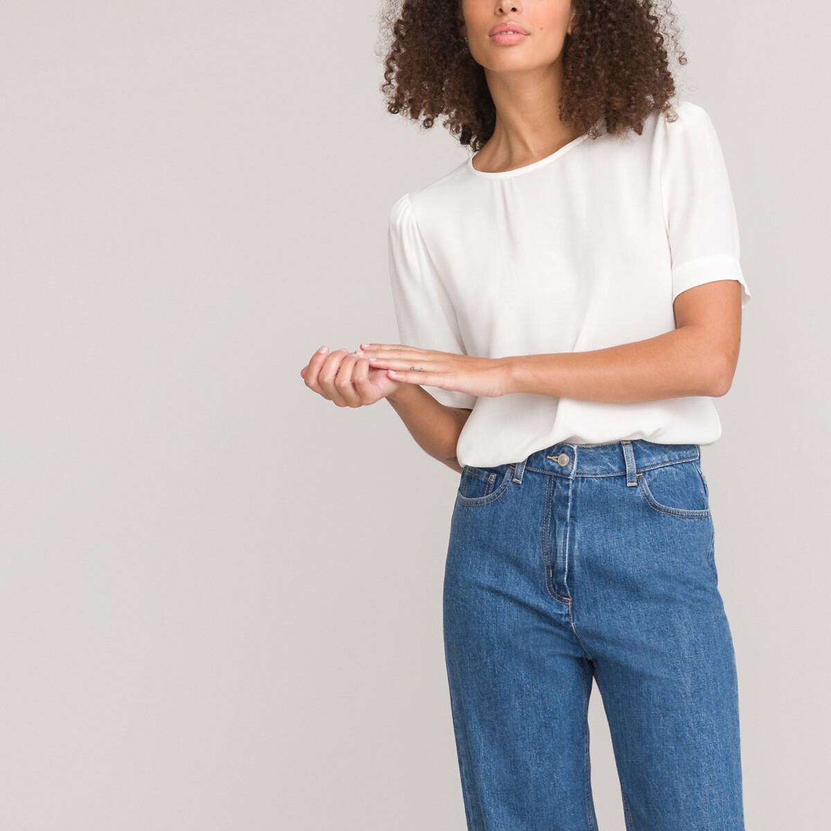 Image of Bluse Mit Rundem Ausschnitt Damen Weiss 40