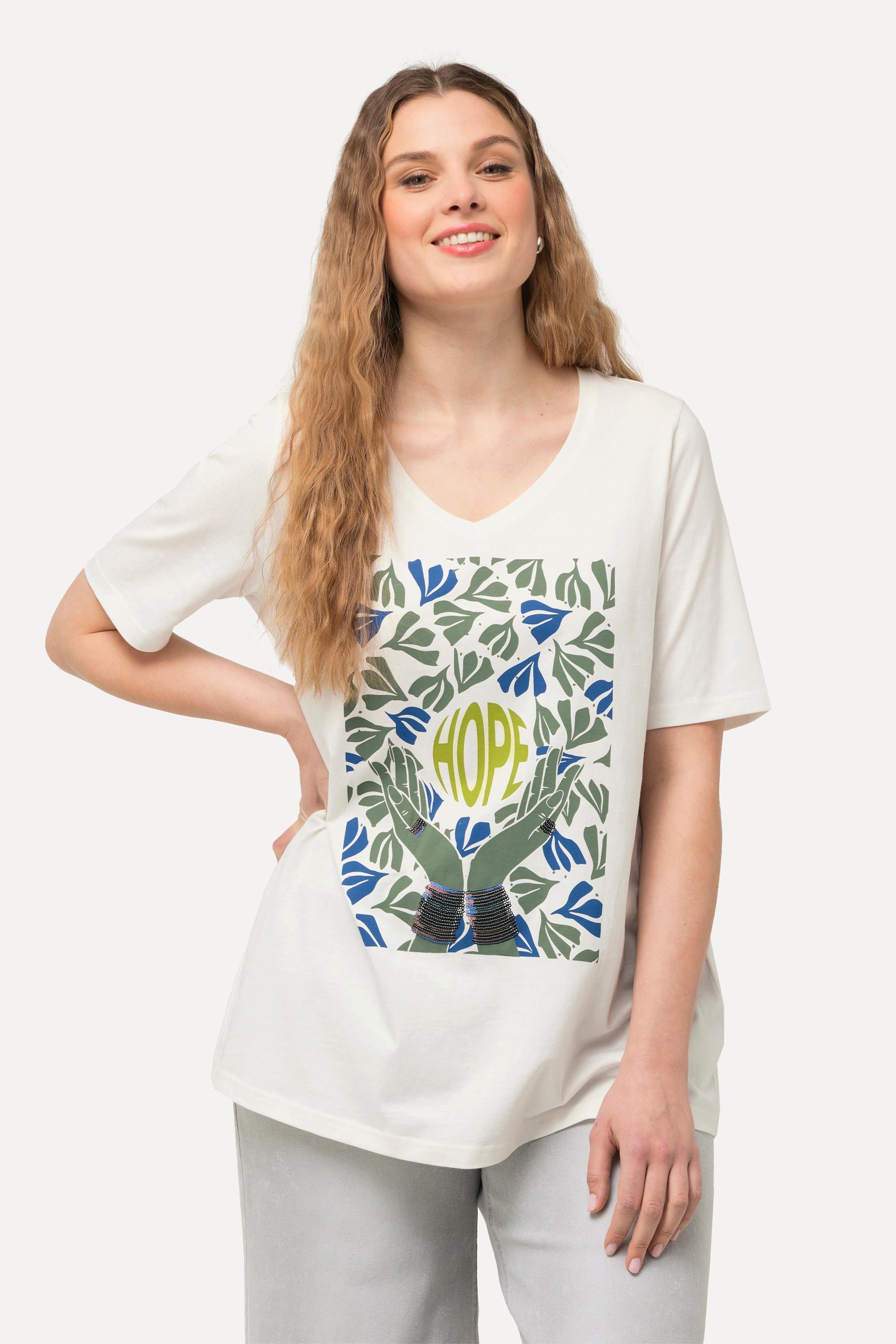 Ulla Popken  T-Shirt, Pailletten, V-Ausschnitt, Halbarm 