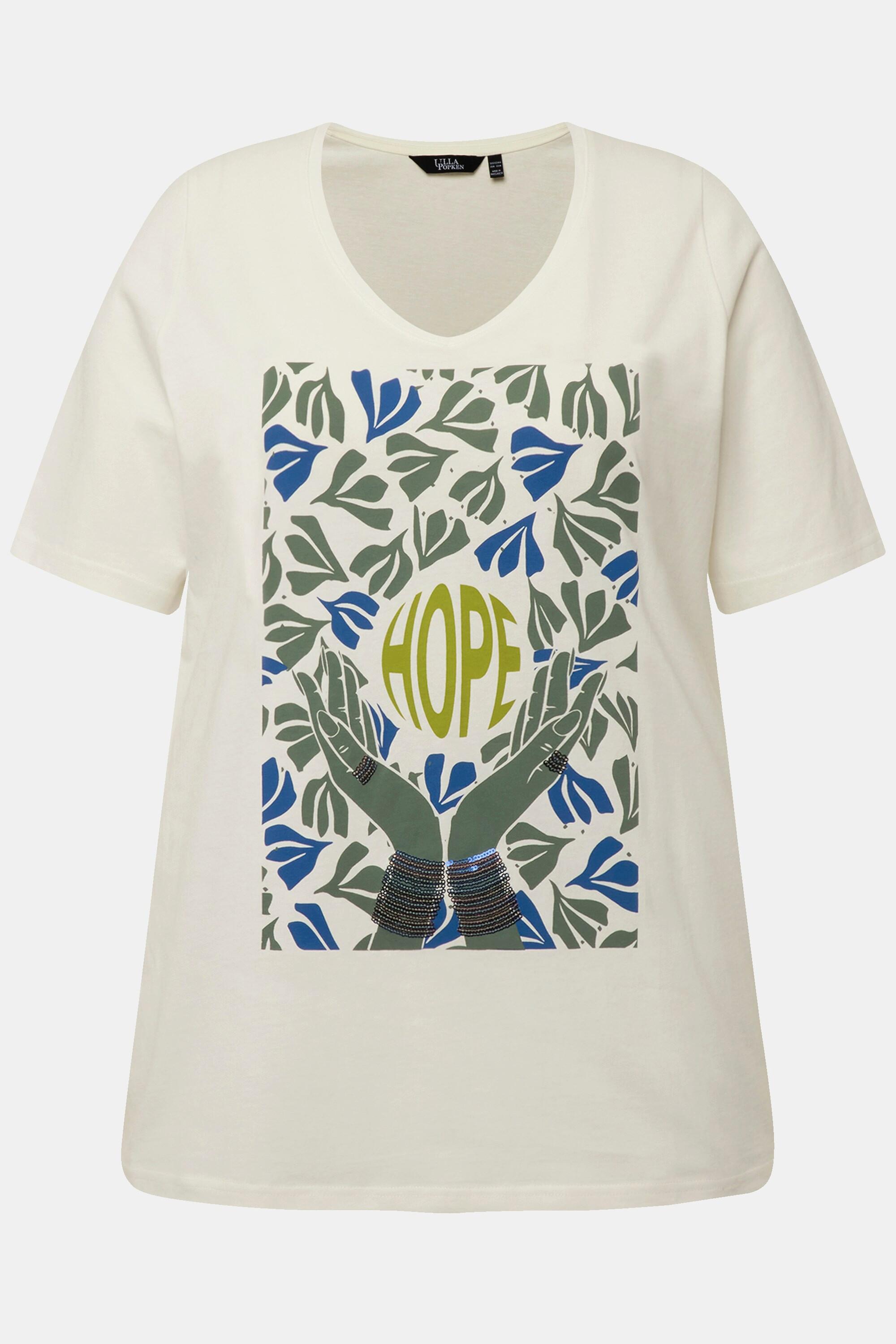 Ulla Popken  T-Shirt, Pailletten, V-Ausschnitt, Halbarm 