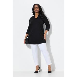 Ulla Popken T-shirt long maille point de Rome Col calice Manches 3/4  