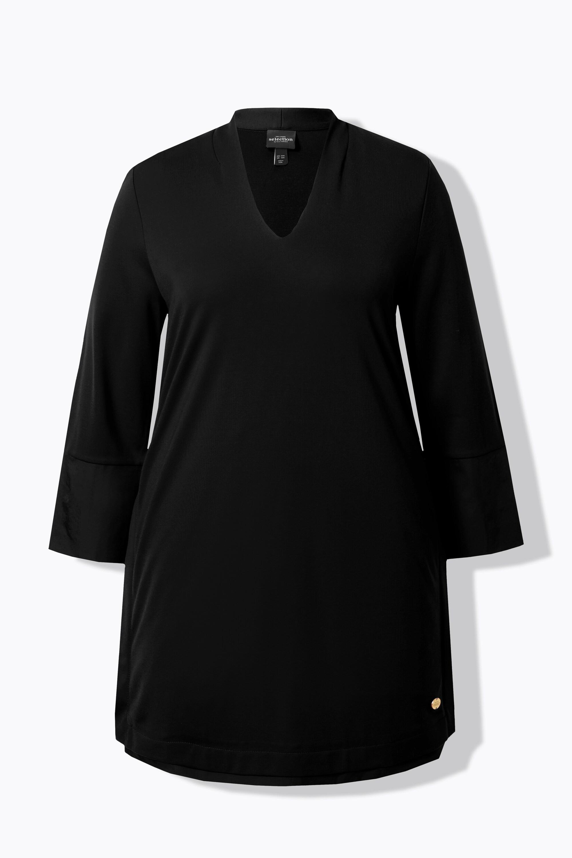 Ulla Popken T-shirt long maille point de Rome Col calice Manches 3/4  