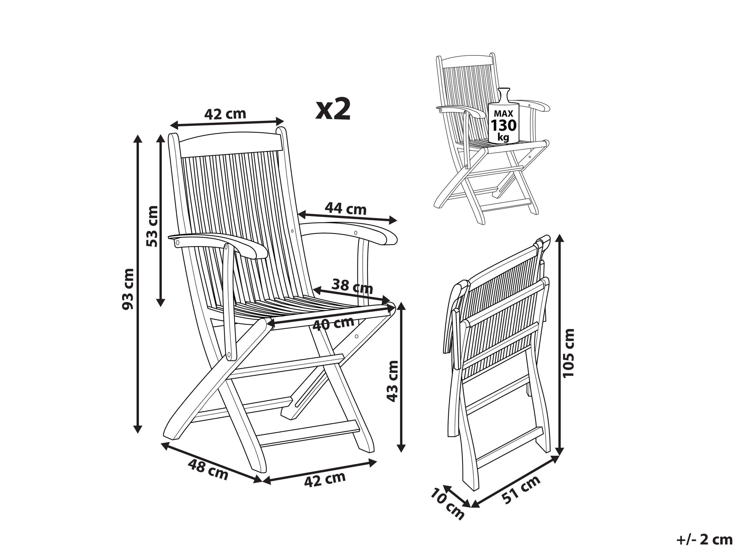 Beliani Lot de 2 chaises en Acacia Traditionnel MAUI  