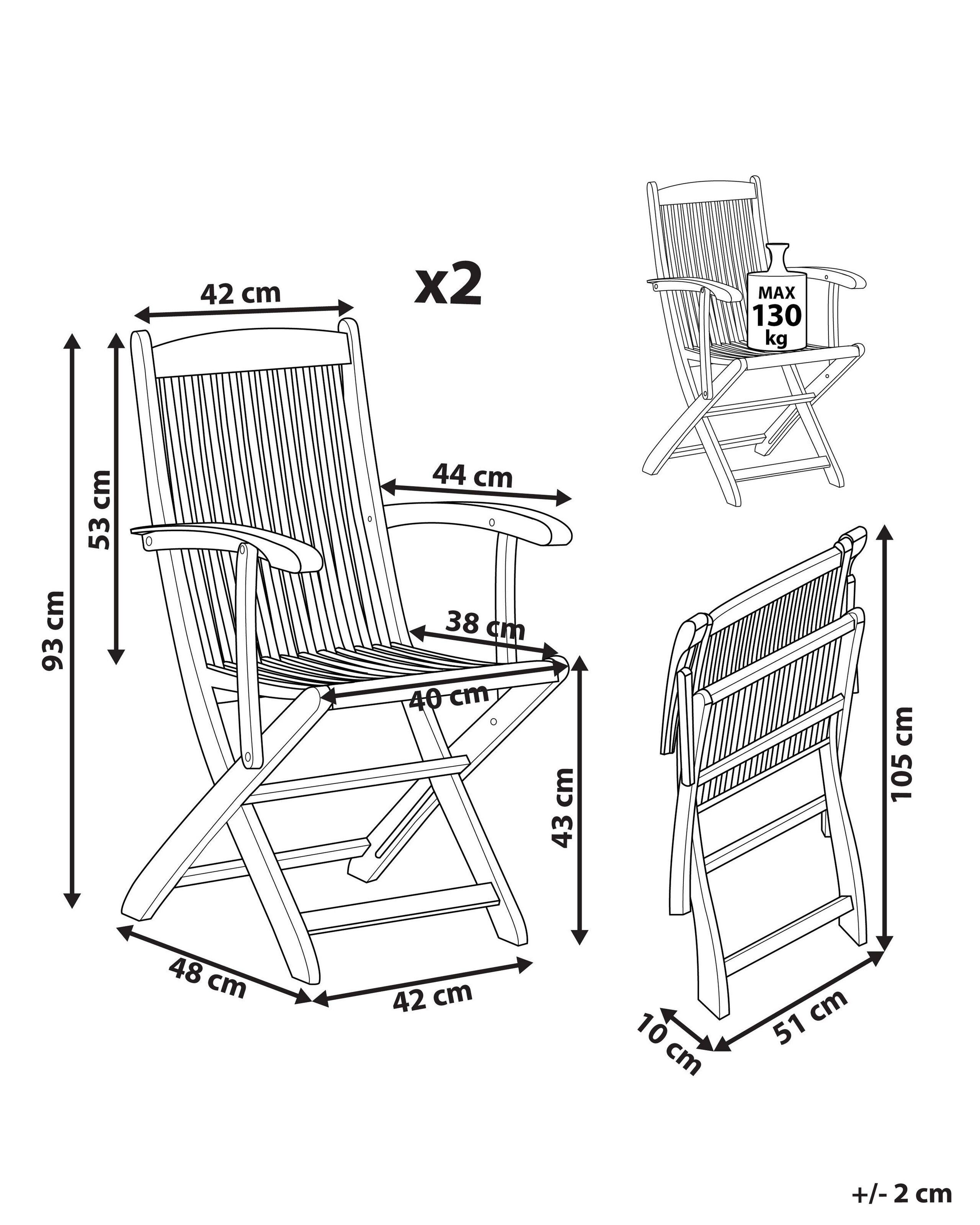 Beliani Lot de 2 chaises de jardin en Acacia Traditionnel MAUI  