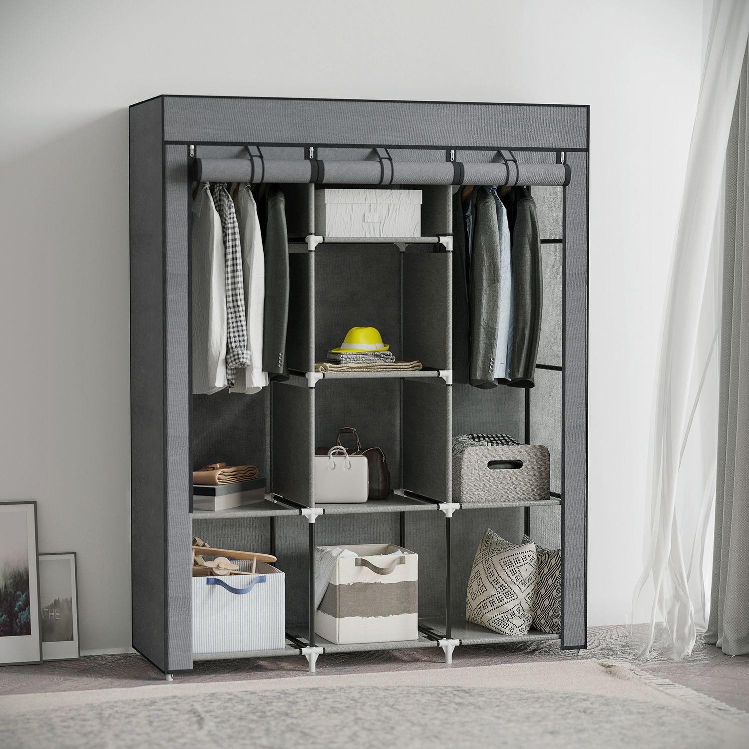 Northio Armoire en tissu, armoire avec tringles à vêtements, 8 niveaux, armoire pliante, armoire pliable pour chambre à coucher, couloir, tissu non tissé, gris foncé, 125 x 43 x 162,5 cm Aosom  