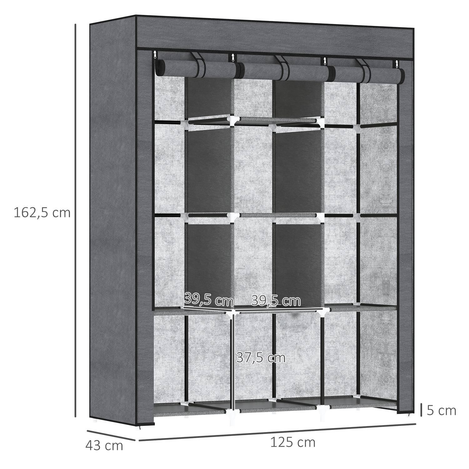 Northio Armoire en tissu, armoire avec tringles à vêtements, 8 niveaux, armoire pliante, armoire pliable pour chambre à coucher, couloir, tissu non tissé, gris foncé, 125 x 43 x 162,5 cm Aosom  