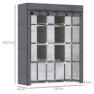 Northio Armoire en tissu, armoire avec tringles à vêtements, 8 niveaux, armoire pliante, armoire pliable pour chambre à coucher, couloir, tissu non tissé, gris foncé, 125 x 43 x 162,5 cm Aosom  