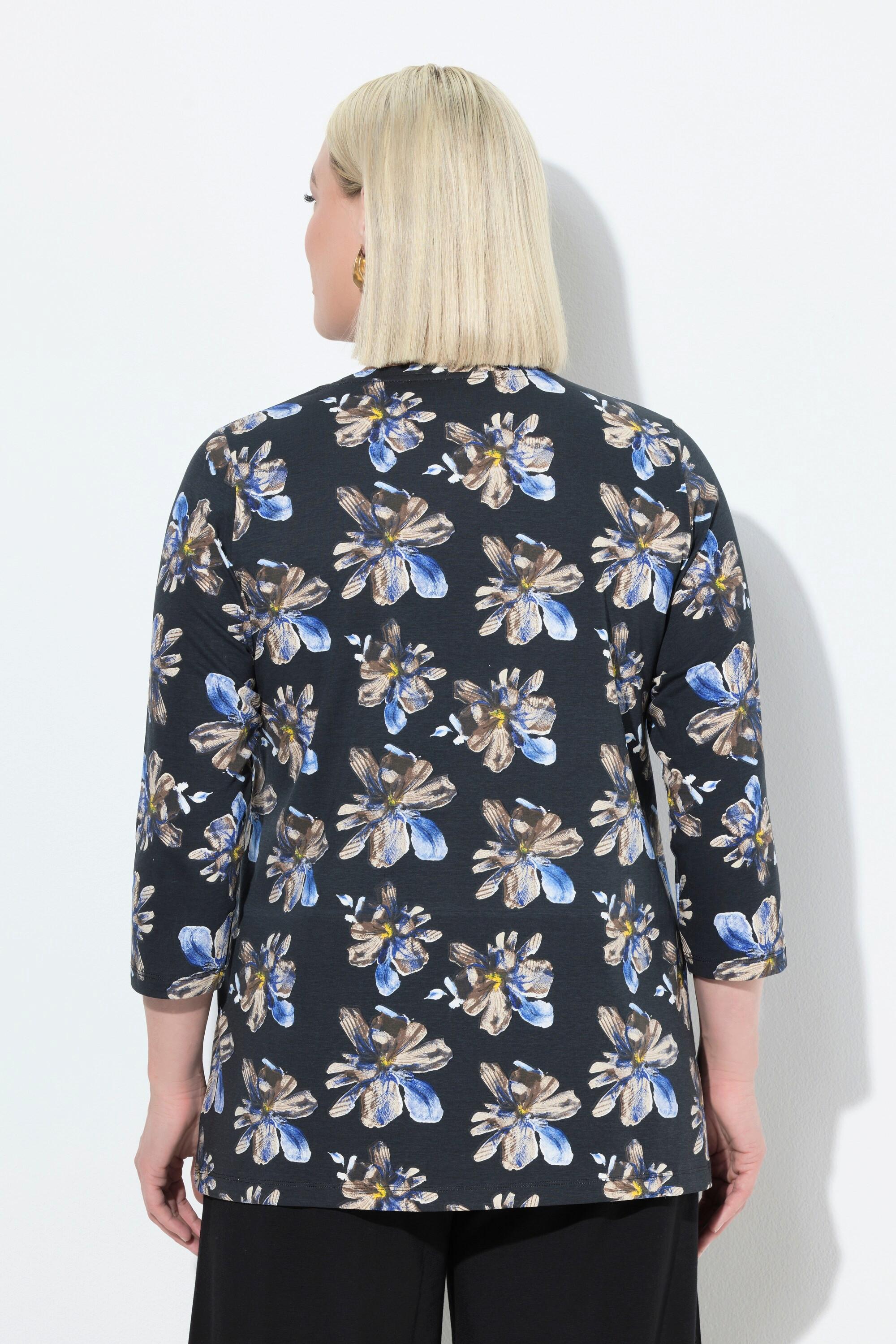 Ulla Popken A-Linie V-Ausschnitt 3/4-Arm Blumen Shirt  