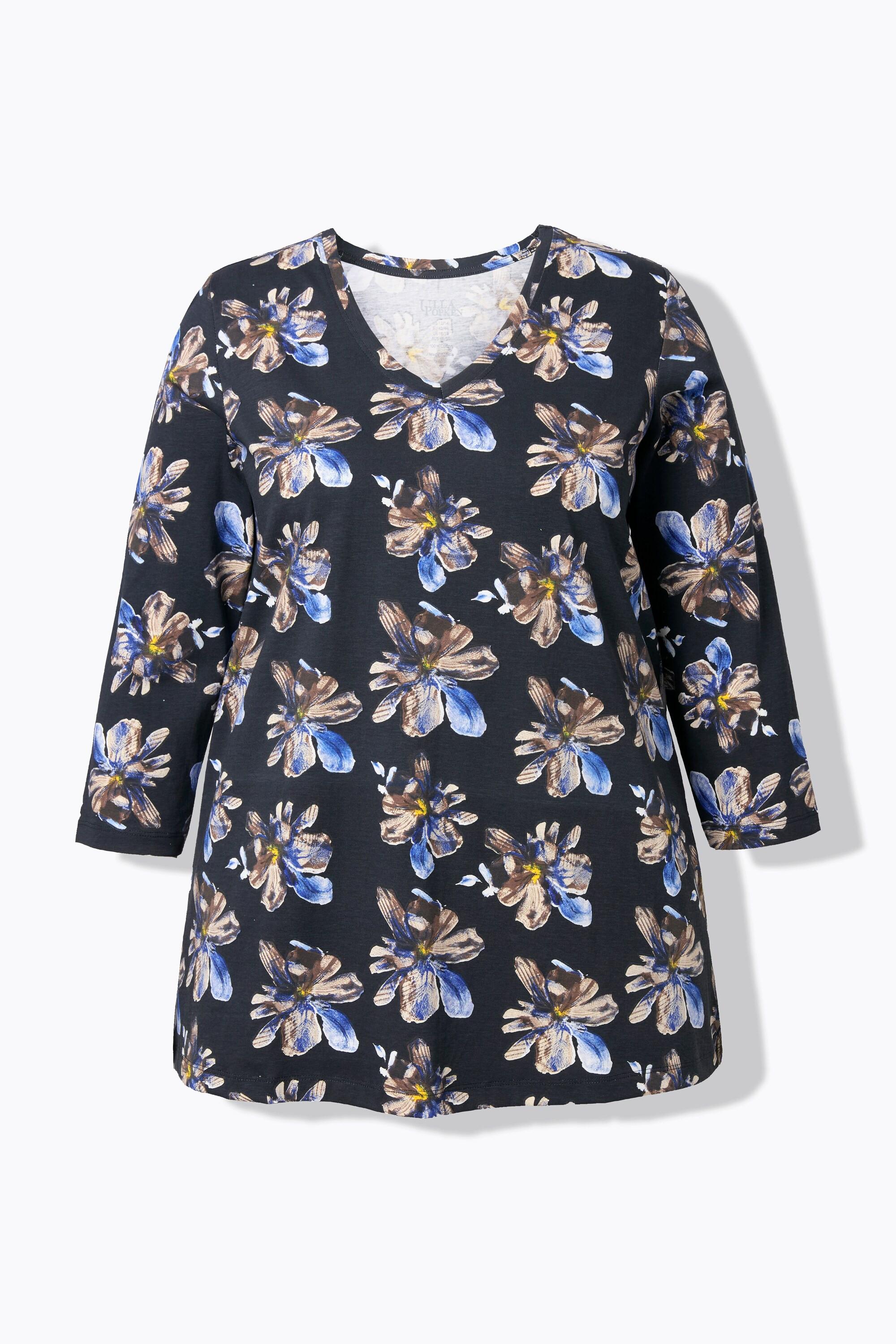 Ulla Popken A-Linie V-Ausschnitt 3/4-Arm Blumen Shirt  