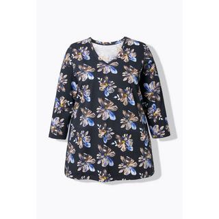 Ulla Popken A-Linie V-Ausschnitt 3/4-Arm Blumen Shirt  