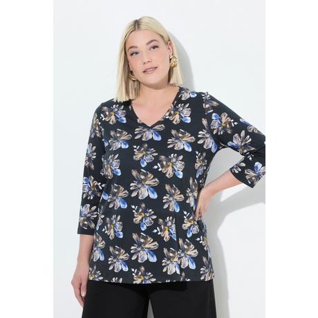 Ulla Popken A-Linie V-Ausschnitt 3/4-Arm Blumen Shirt  
