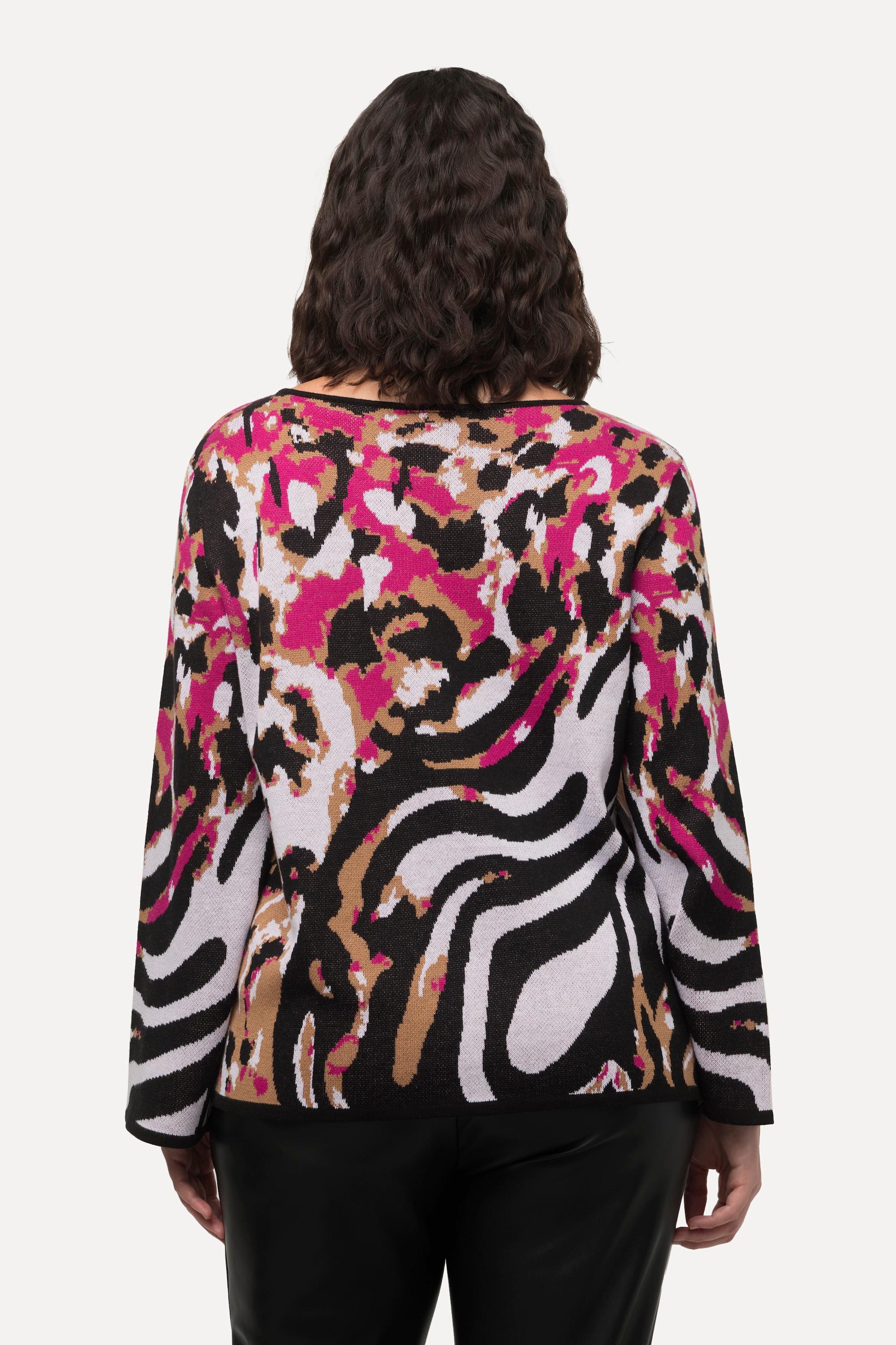 Ulla Popken Animalmuster U-Boot-Ausschnitt Langarm Pullover  