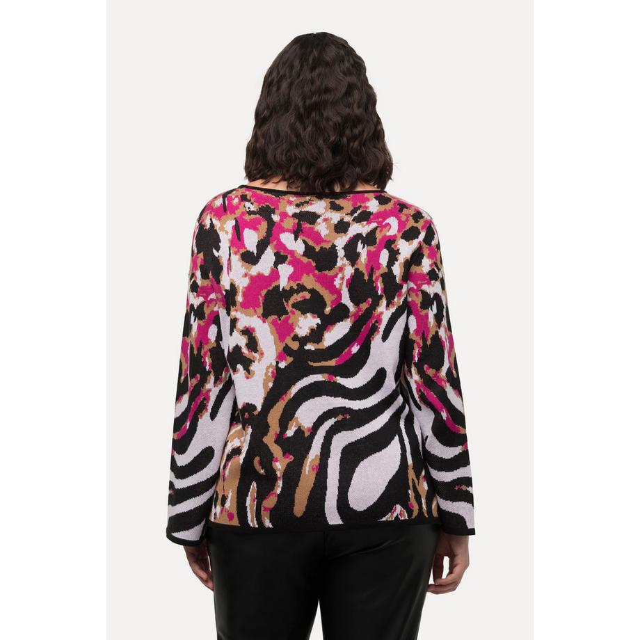 Ulla Popken Maglione Scollo a Barca Maniche Lunghe Fantasia Animalier  