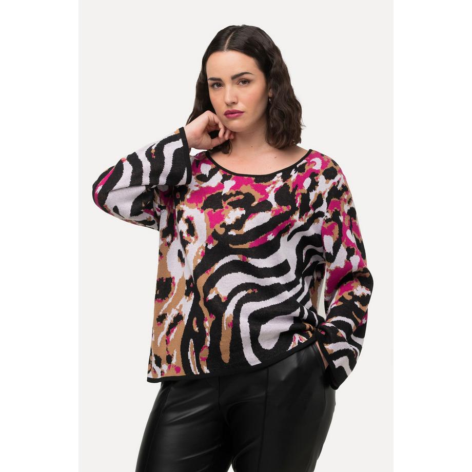 Ulla Popken Maglione Scollo a Barca Maniche Lunghe Fantasia Animalier  