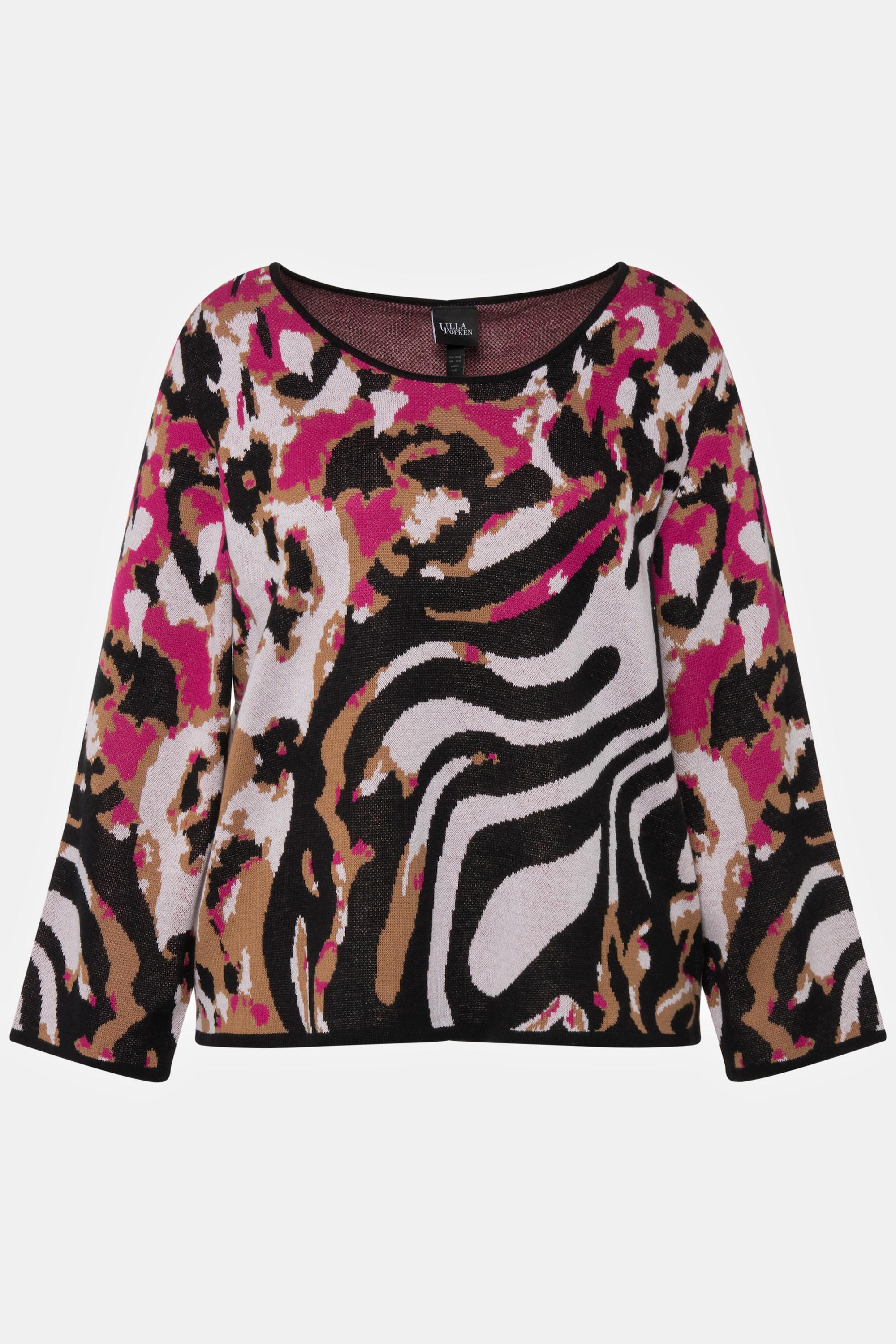 Ulla Popken Animalmuster U-Boot-Ausschnitt Langarm Pullover  