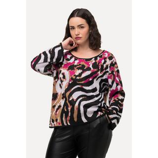 Ulla Popken Animalmuster U-Boot-Ausschnitt Langarm Pullover  