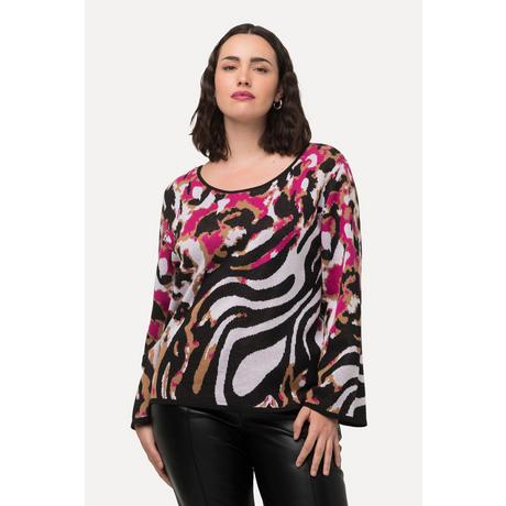 Ulla Popken Animalmuster U-Boot-Ausschnitt Langarm Pullover  