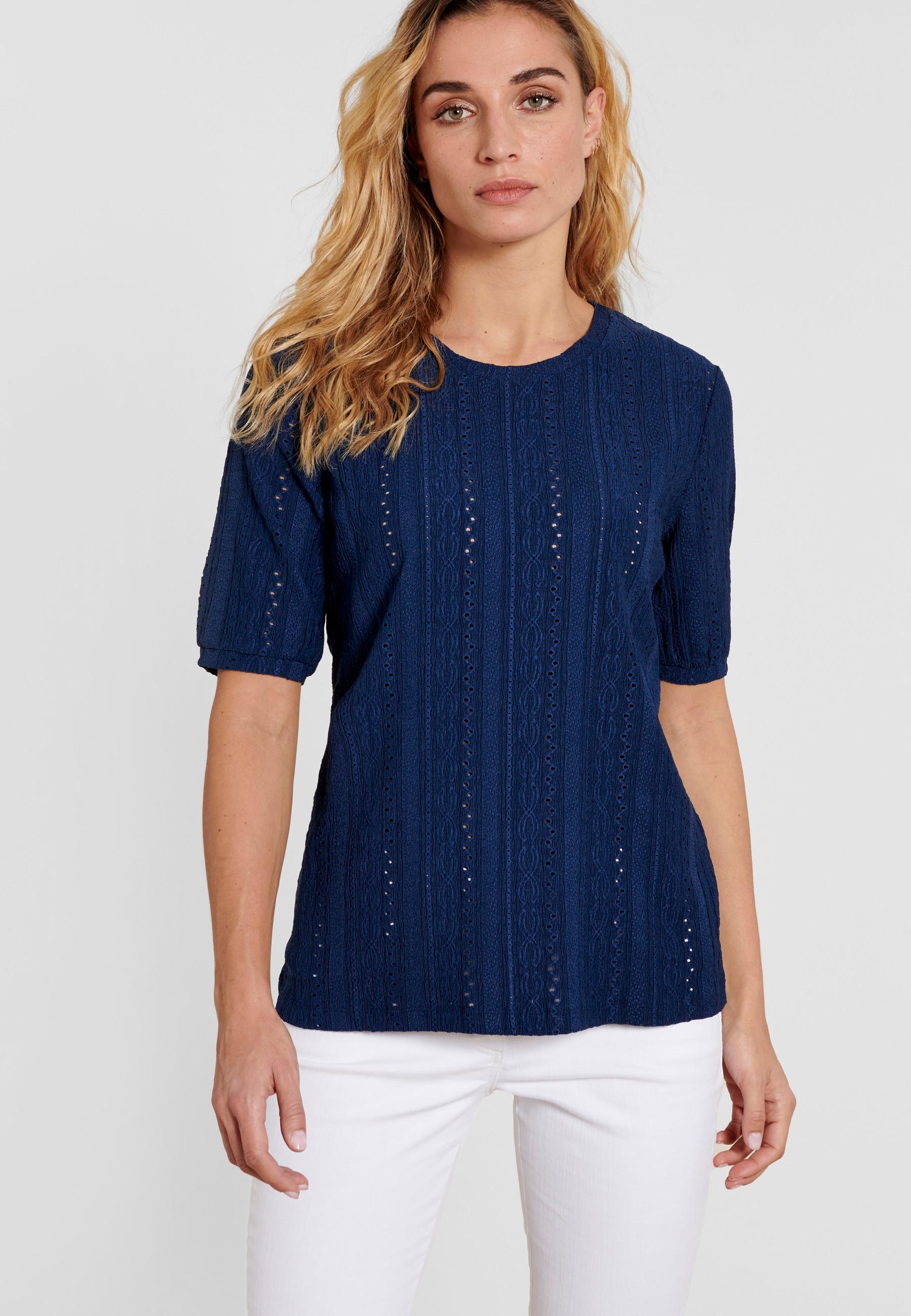 Image of T-shirt In Makramee-optik. Damen Blau 50/52