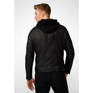 RICANO  Veste en cuir pour homme Fabio avec capuche amovible et col montant 