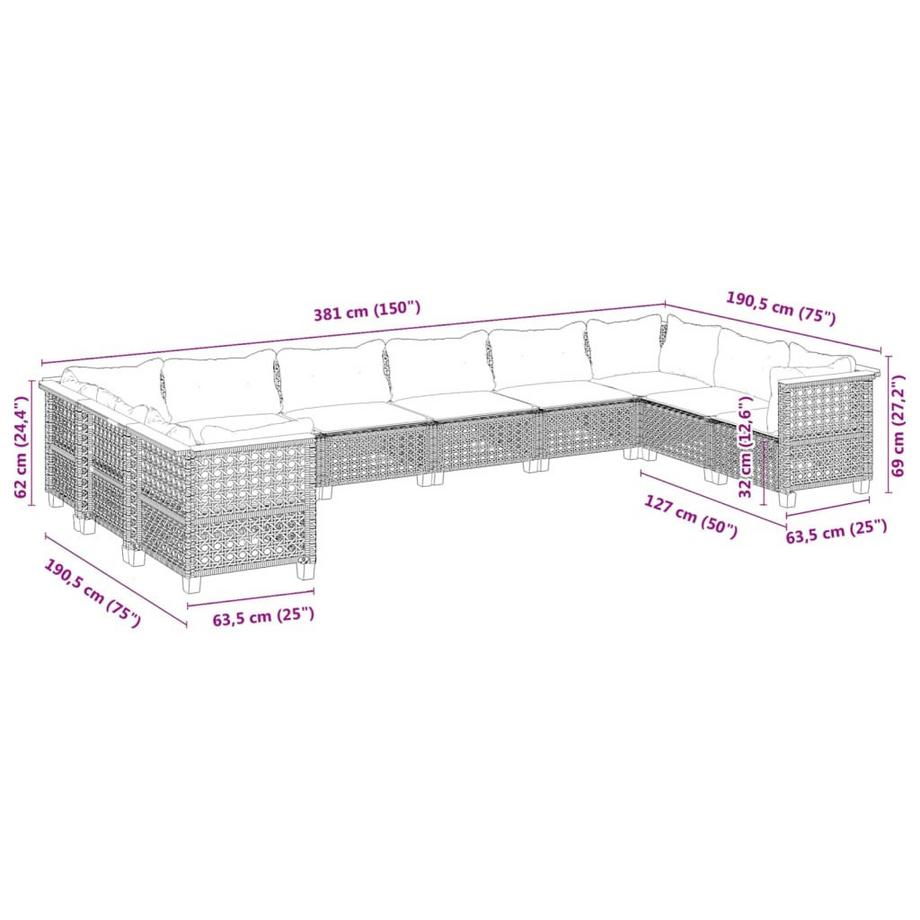 VidaXL set divano da giardino Polirattan  