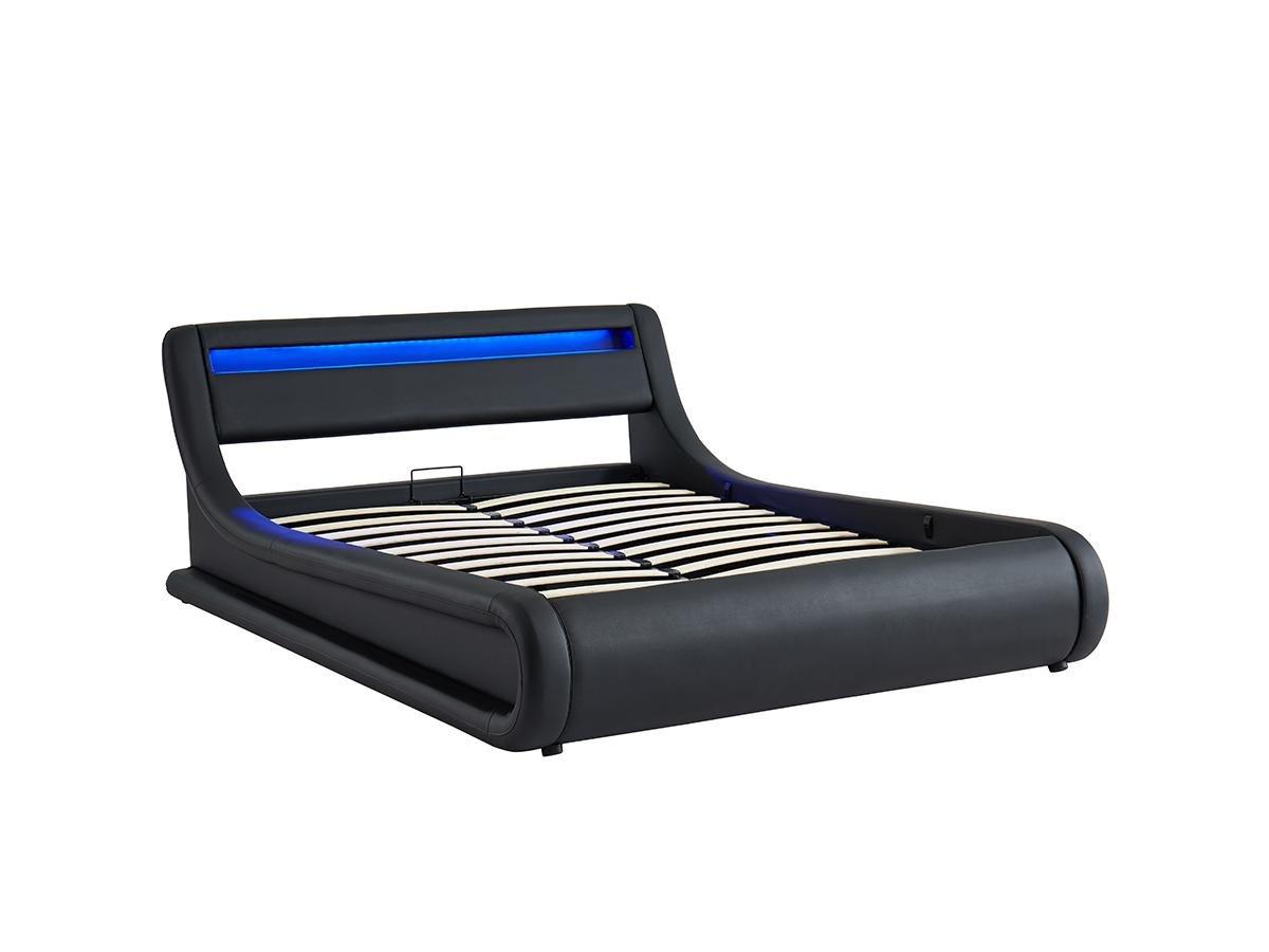 Vente-unique Lit coffre 160 x 200 cm - Avec LEDs - Simili - Noir + Matelas - IRIS II  