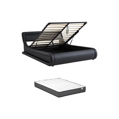 Vente-unique Lit coffre 160 x 200 cm - Avec LEDs - Simili - Noir + Matelas - IRIS II  