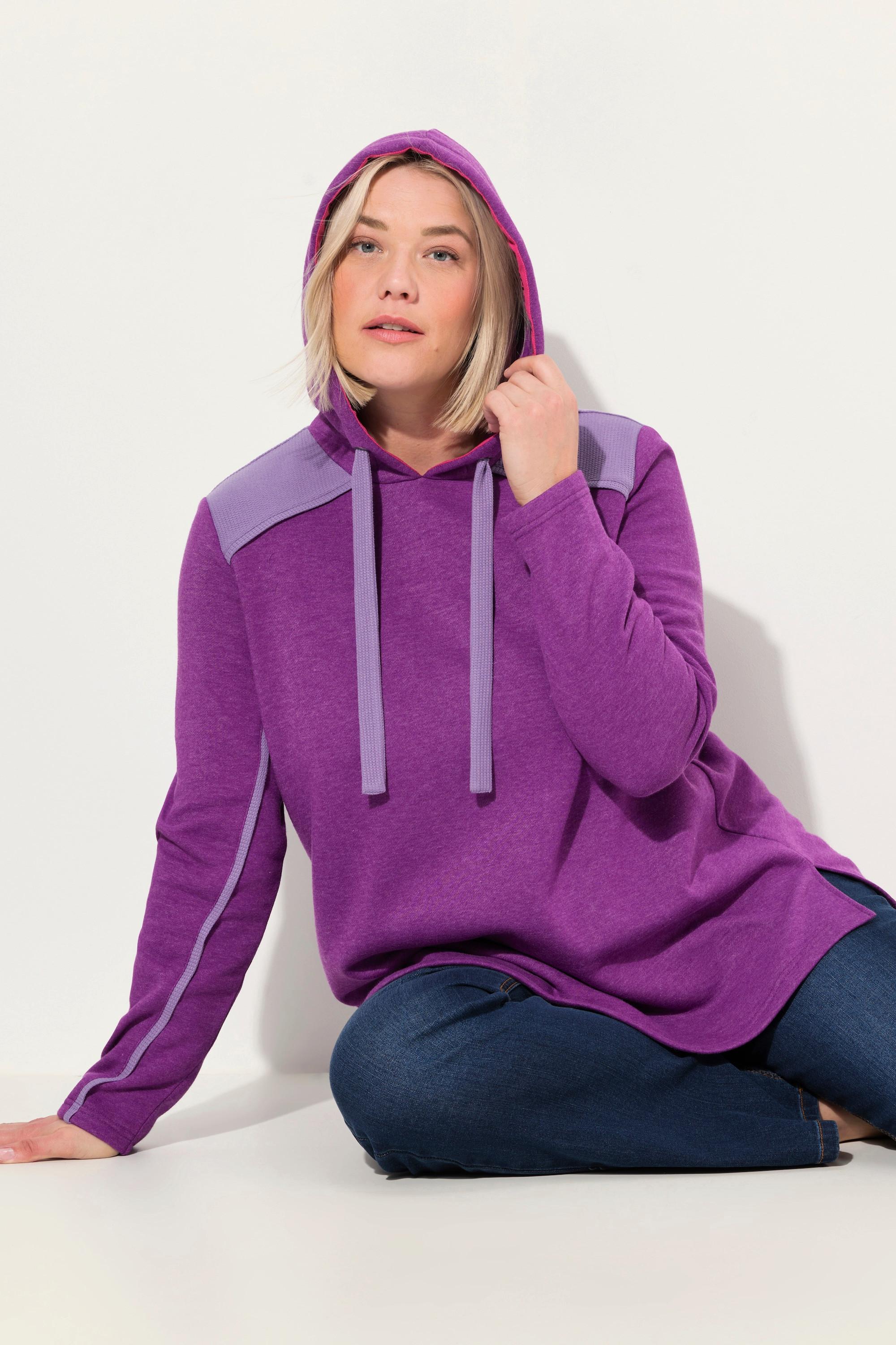 Ulla Popken  Sweat-shirt à capuche, tissu nid d'abeille, manches longues, coupe évasée 