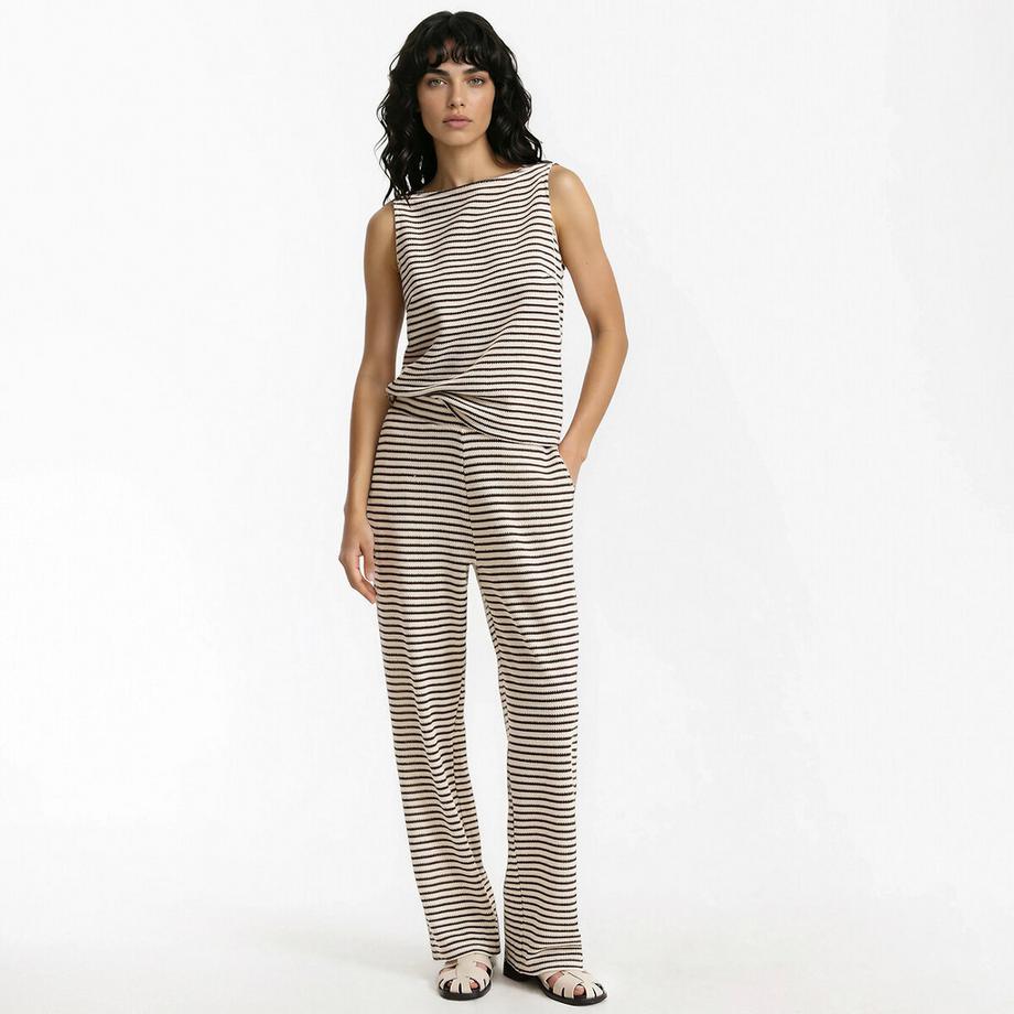 La Redoute Collections Débardeur col rond en crochet rayé  