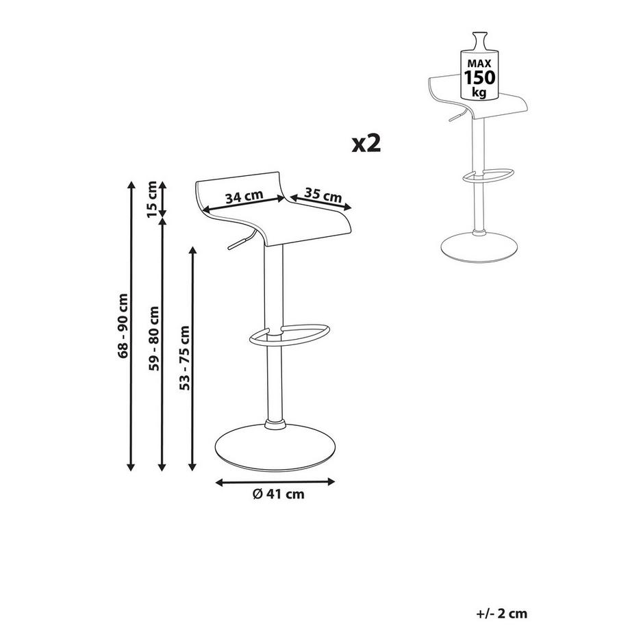 Beliani Lot de 2 chaises de bar en Contreplaqué  VALENCIA  