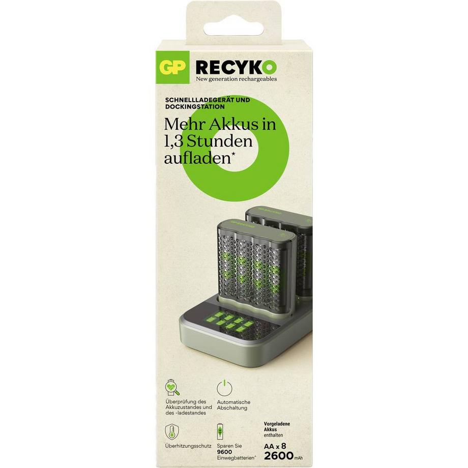 GP Batteries  Chargeur modèle USB M452 (2 pièces), avec 8 piles rechargeables RECYKO AA 2600 mAh USB et station 