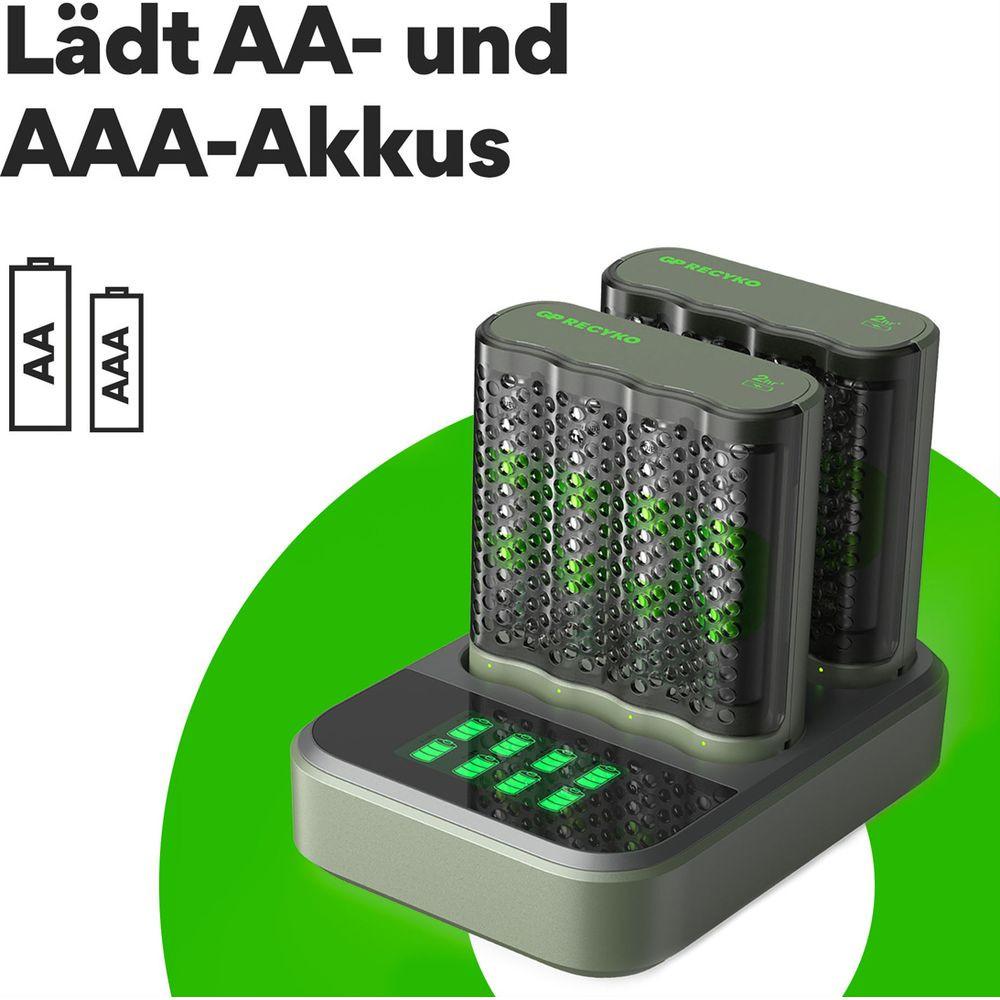 GP Batteries  USB-Modell Ladegerät GP M452 (2 Stück), inkl. 8 x RECYKO AA 2600 Akku mAh USB und USB Dockingstation 