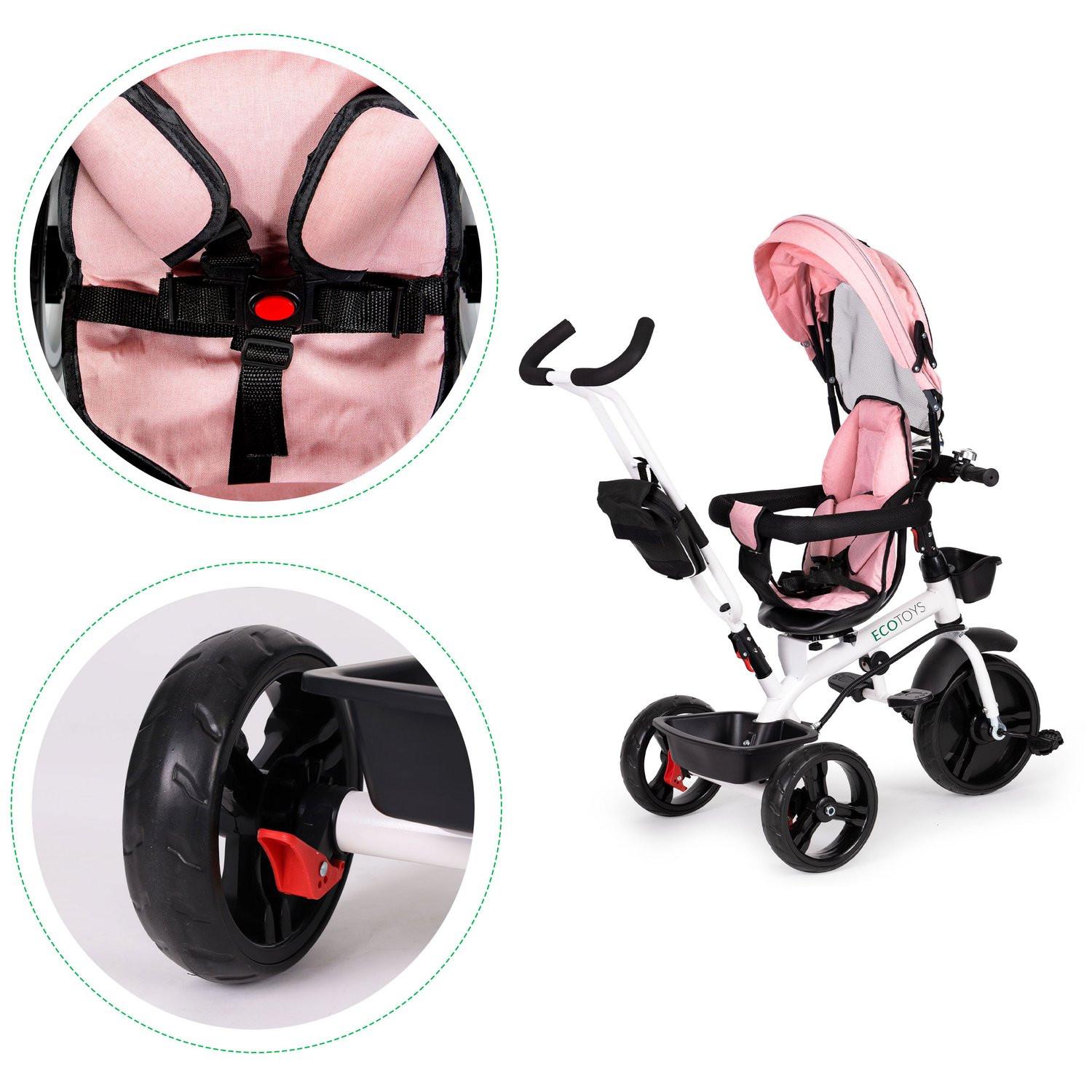 Northix  Passeggino triciclo 360* sedile girevole Rosa 