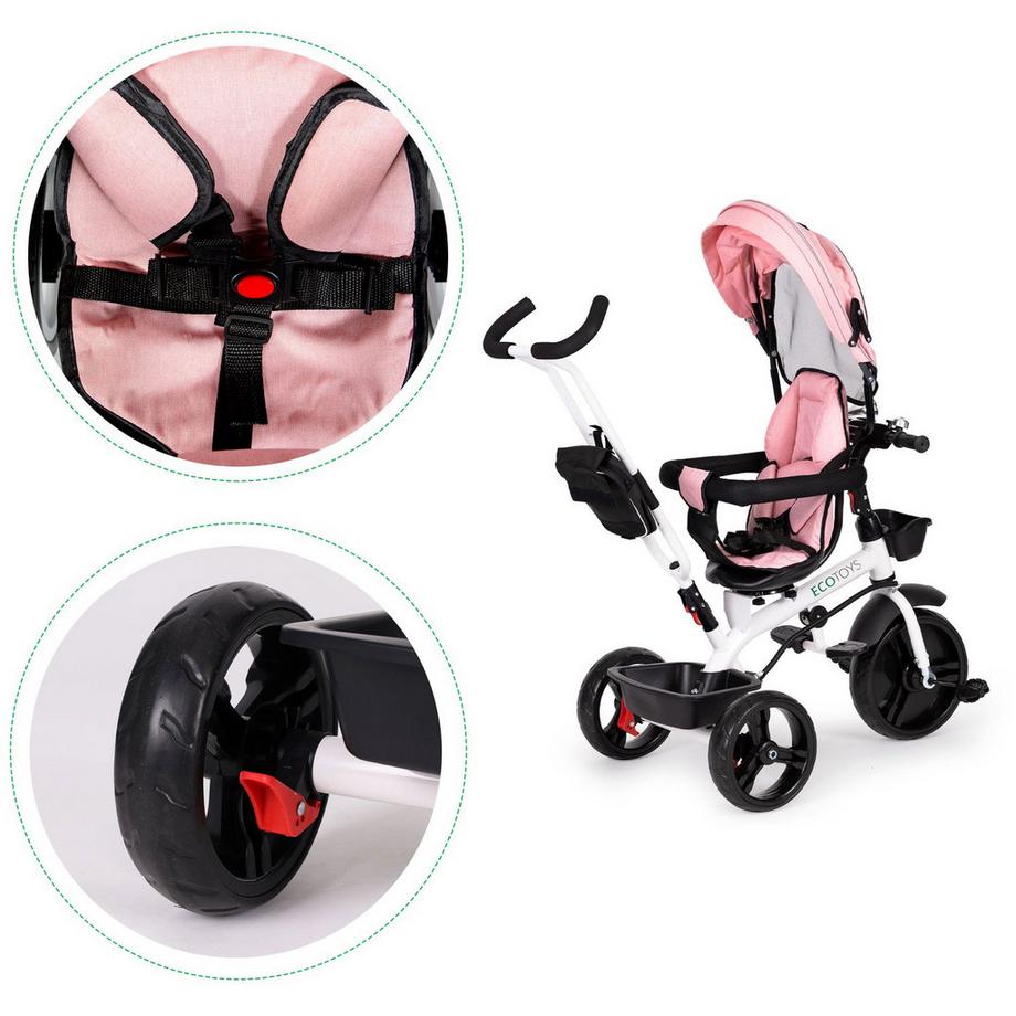 Northix  Passeggino triciclo 360* sedile girevole Rosa 
