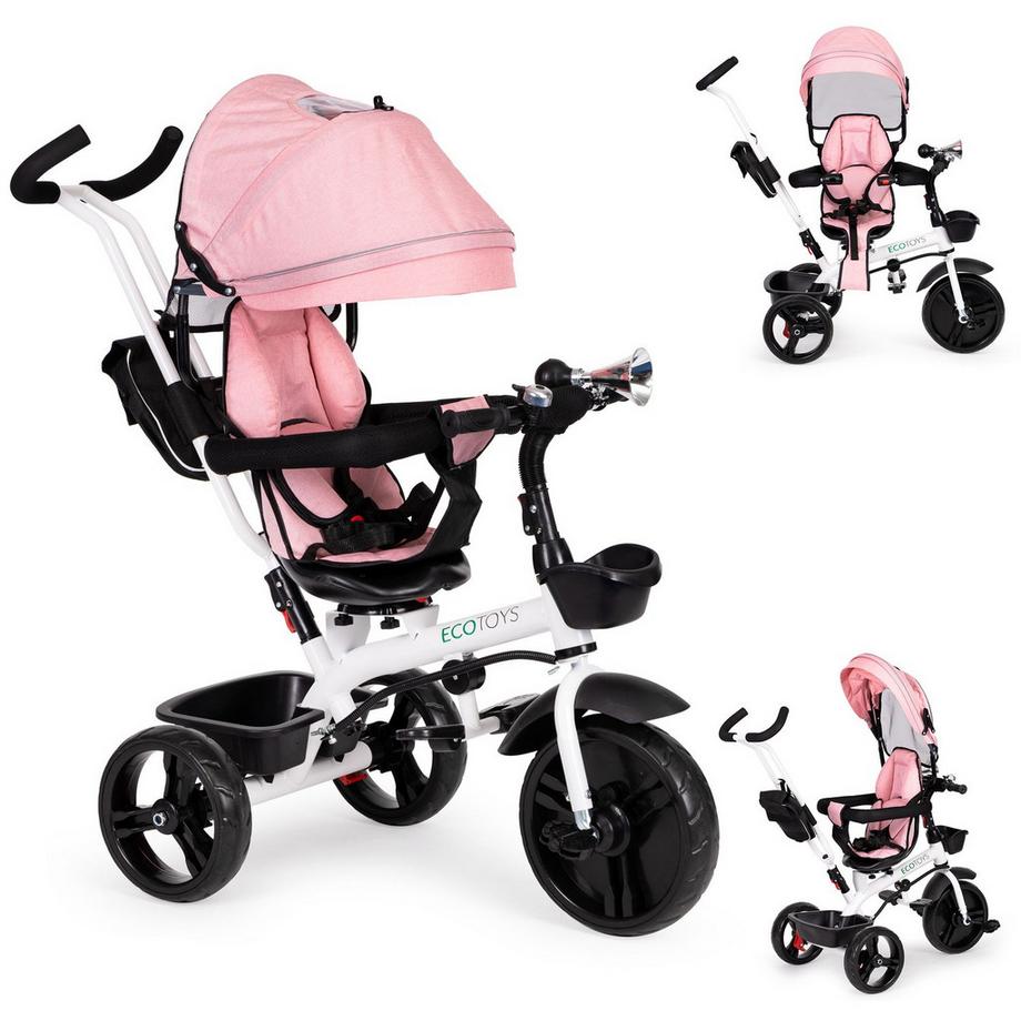 Poussette tricycle 360* siège pivotant Rose