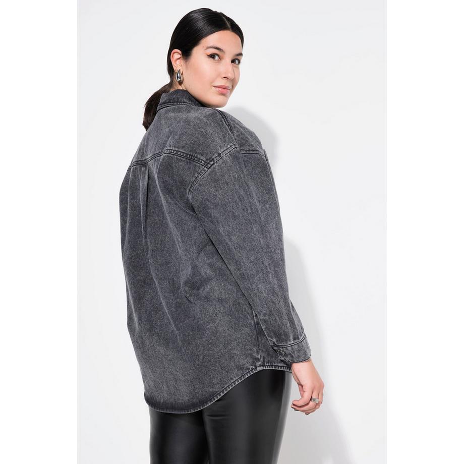 Studio Untold Oversized Jeanshemd Hemdkragen Langarm  