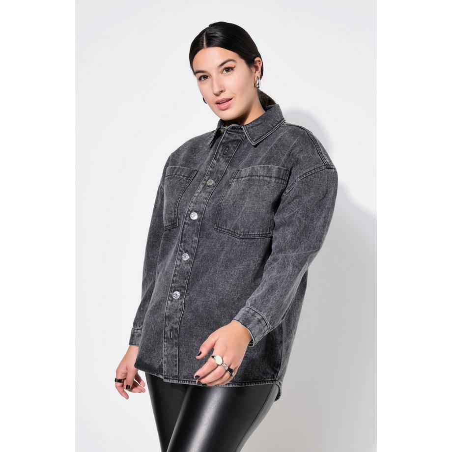 Studio Untold Oversized Jeanshemd Hemdkragen Langarm  