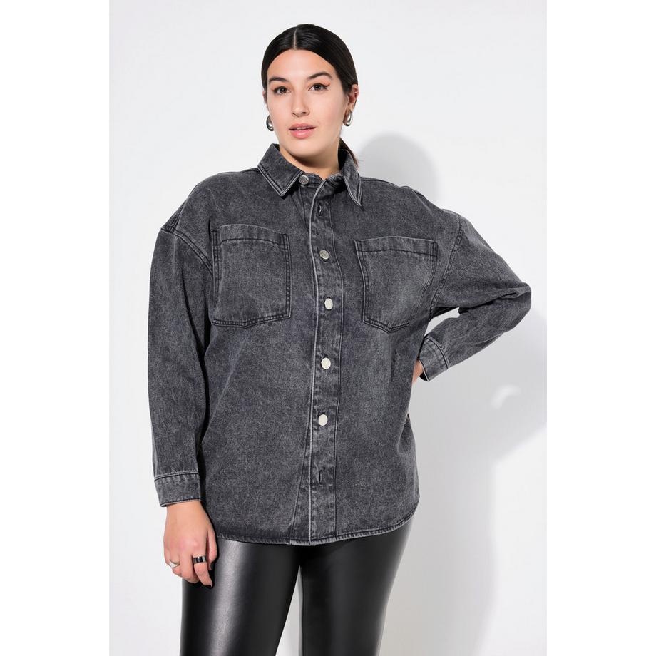 Studio Untold Oversized Jeanshemd Hemdkragen Langarm  