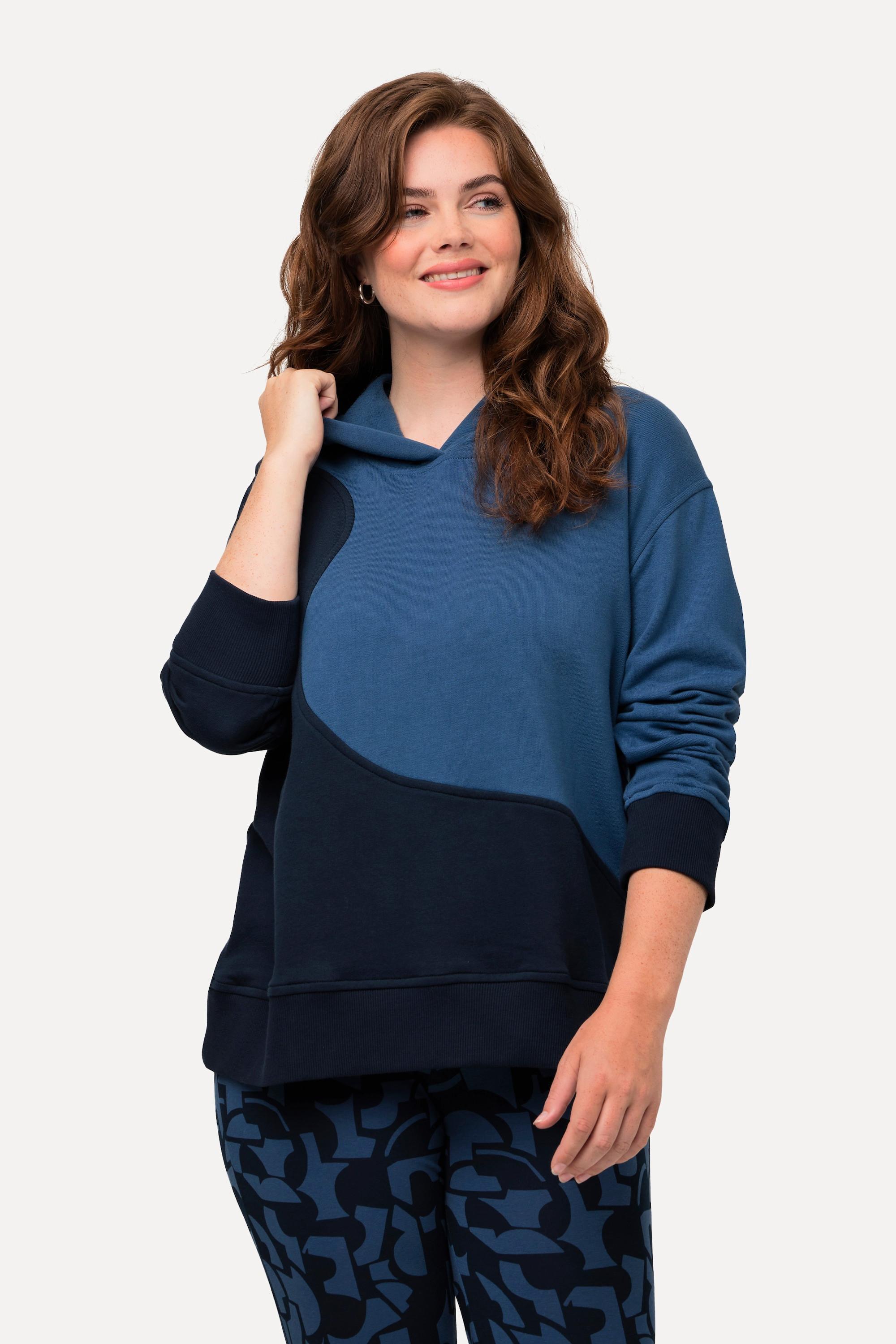 Ulla Popken  Maglia in cotone biologico con color blocking, cappuccio e maniche lunghe 