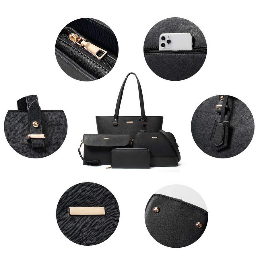 Only-bags.store Ensemble de 4 sacs à main avec fourre-tout sac bandoulière portefeuille et porte-cartes  