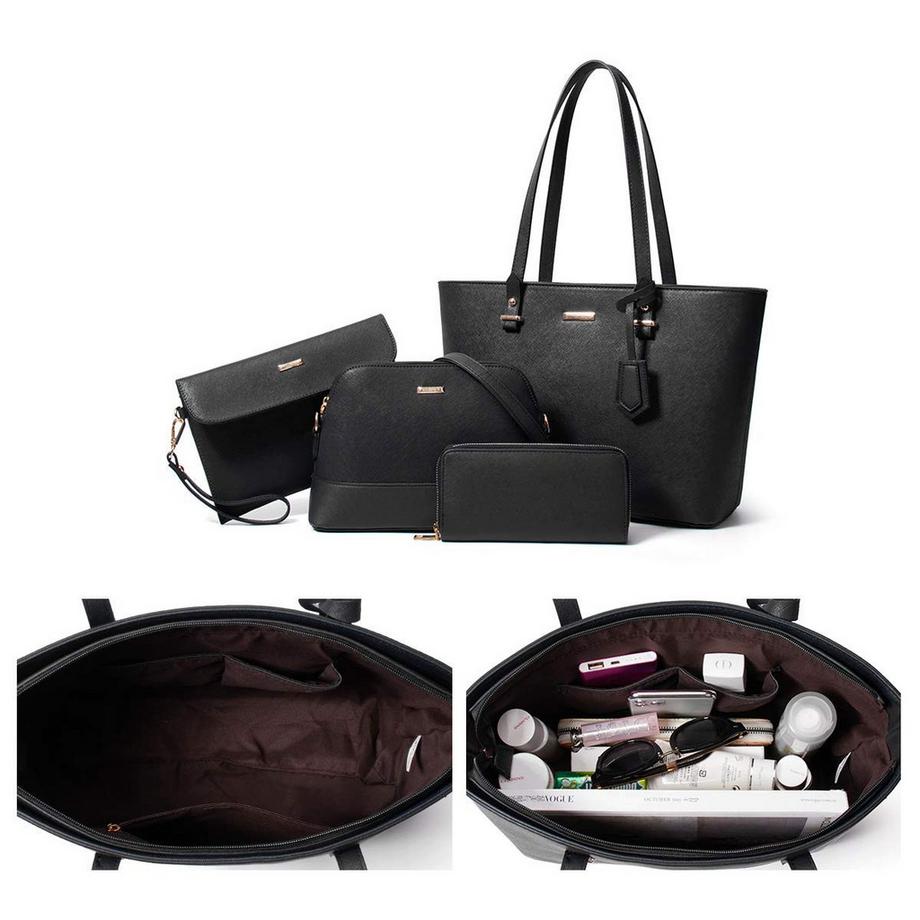 Only-bags.store Ensemble de 4 sacs à main avec fourre-tout sac bandoulière portefeuille et porte-cartes  