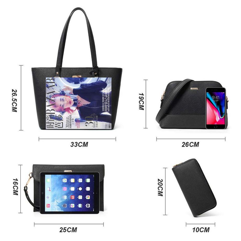 Only-bags.store Ensemble de 4 sacs à main avec fourre-tout sac bandoulière portefeuille et porte-cartes  