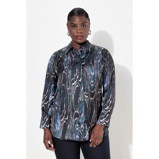 Ulla Popken  Blusa di seta con orlo arrotondato, collo da camicia e maniche lunghe 