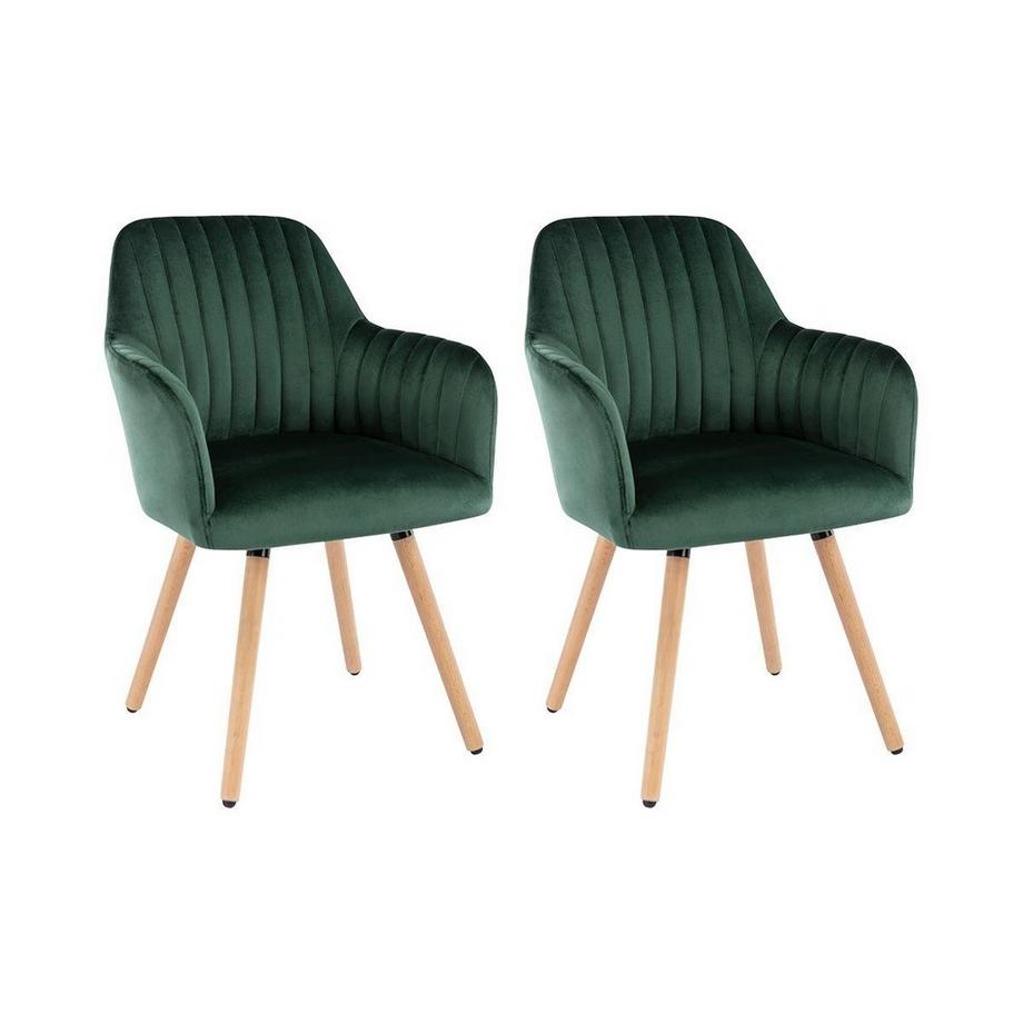 Lot de 2 chaises avec accoudoirs Velours métal effet bois foncé ELEANA