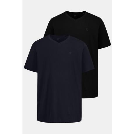 JP1880  T-shirts, collection Basic, lot de 2. Col en V et manches courtes noir 