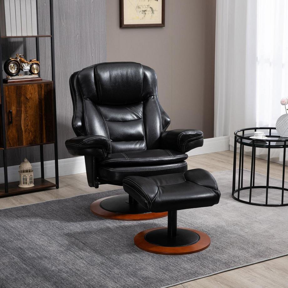 Northio Fauteuil De Relaxation Avec Pouf Et Fonction Inclinable Fauteuil Tv, Fauteuil Tv Pivotant, Jusqu'À 150 Kg, Simili Cuir, Noir  
