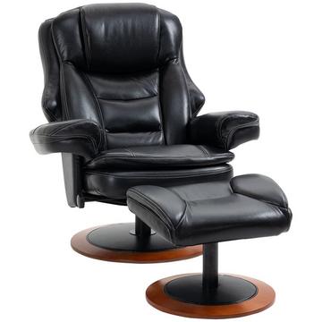 Fauteuil De Relaxation Avec Pouf Et Fonction Inclinable Fauteuil Tv, Fauteuil Tv Pivotant, Jusqu'À 150 Kg, Simili Cuir, Noir