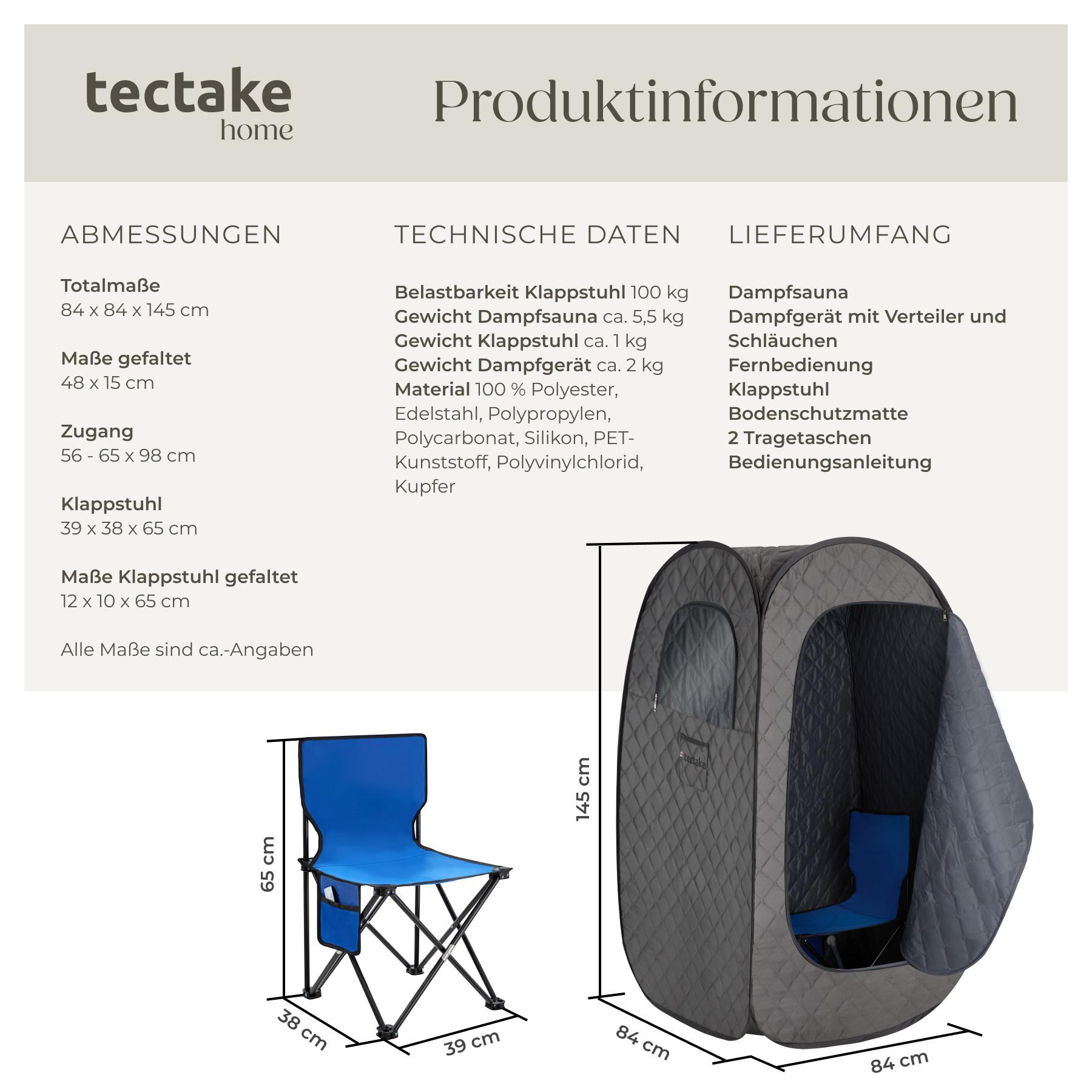 Tectake  Mobile Dampfsauna ThermaLuxe I 2 l Dampfgenerator mit 1000 W 15 Temperaturstufen und Timerfunktion 
